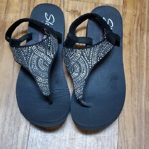 Skechers Black Sandals with Rhinestone Accents